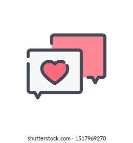 Chat boxes with heart like rating color line icon. Online review vector outline colorful sign.