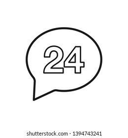 Chat bubble with 24 hour support icon. 24 hour service line icon. Call support sign. Feedback chat symbol. Quality line web app element. Line design 24h service icon.