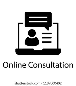 Chat bubble appearing on laptop screen indicates it as online consultation icon 