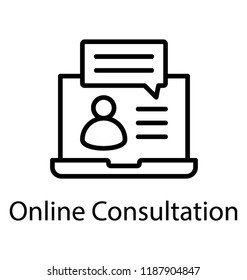 Chat bubble appearing on laptop screen indicates it as online consultation icon 