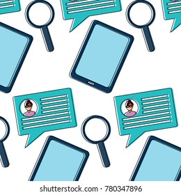 chat bubble cellphone magnifying glass technology and communicat