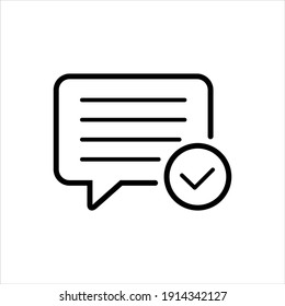 Chat bubble with check mark icon on white background