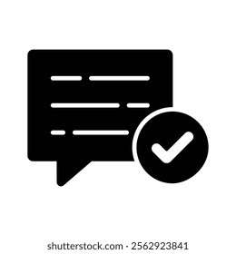 A chat bubble with a check mark, symbolizing verified messages or communication
