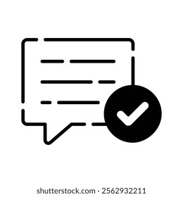 A chat bubble with a check mark, symbolizing verified messages or communication