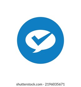Chat bubble and checkmark logo icon, isolated on white background