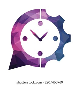 Burbuja de chat y reloj combinado con equipo. Diseño del logotipo de chat de automatización.