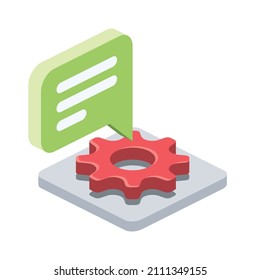 Chat bubble cog gear. Vector 3d line isometric, color web icons, new flat style. Creative design idea for infographics.