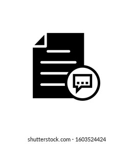 Chat bubble communication document file message page speech bubble icon in black flat on white background, Vector icon