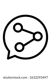 Chat bubble containing social connection symbol. Sharing icon within a communication balloon
