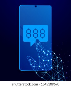 chat, chat bubble, dollars, money touch phone. Polygon style touch phone vector