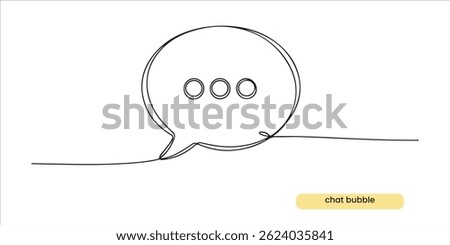 chat bubble with dots icon continuous single line art drawing sketch on white background.	