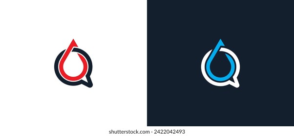 Chat Bubble with Drop of Water or Blood Consult Logo Concept symbol sign icon Design Element. Water, Aqua, Droplet Logotype. Vector illustration logo template