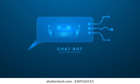 Chatblase mit elektronischer Platine. Konzept für künstliche Intelligenz und Maschinentechnologie. Vektorgrafik mit Lichteffekt und Neon