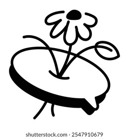 Burbuja de chat con la flor que denota la naturaleza mensaje doodle icono 

