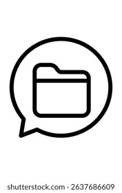Chat bubble with folder inside, representing shared files or documents. Message icon showing a folder, indicating attachments or archives