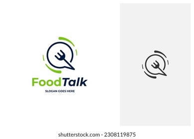 chat bubble, fork, spoon, food talk logo design