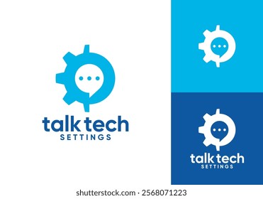 chat bubble with gear combination logo design