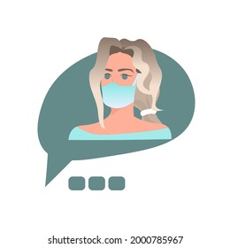chat bubble with girl wearing medical mask to prevent coronavirus pandemic covid-19 quarantine concept