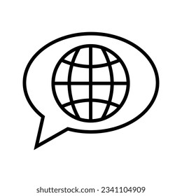 chat bubble with globe symbol, icon vector
