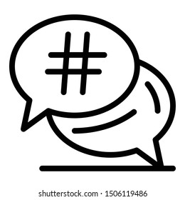Chat bubble hashtag icon. Outline chat bubble hashtag vector icon for web design isolated on white background