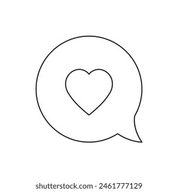 Chat bubble with heart shape. Love comment icon line style isolated on white background. Vector illustration