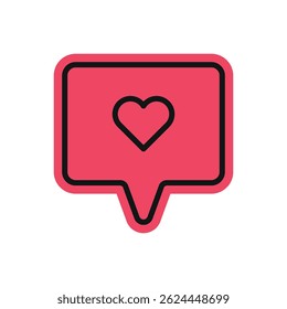 Chat bubble and heart symbol design with pink color. Simple flat illustration vector sticker or element.