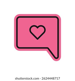 Chat bubble and heart symbol design with pink color. Simple flat illustration vector sticker or element.