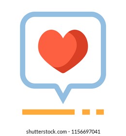 Chat bubble with heart vector illustration in flat color design