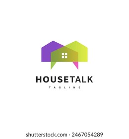 chat bubble and house icon logo design illustration 