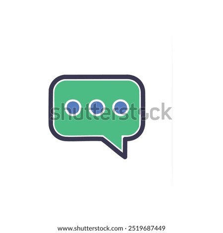 Chat bubble icon. Green chat bubble with three blue dots, signifying communication, conversation, and messaging.