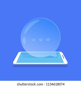 chat bubble icon mobile messenger application blue background flat vector illustration