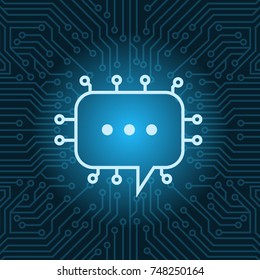 Chat Bubble Icon Over Blue Circuit Motherboard Background Vector Illustration