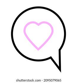 Icono de la burbuja de chat. Corazón rosado. Comunicar el signo del mensaje. emblema del diálogo. Elemento App. Ilustración vectorial. Imagen de archivo.