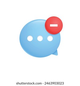 Chat Bubble Icon With Restriction Notification Alert on White Background. Blocked Contact or Conversation User Interface Icon. Vector Illustration.