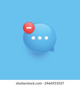 Chat Bubble Icon With Restriction Notification Alert on White Background. Blocked Contact or Conversation User Interface Icon. Vector Illustration.