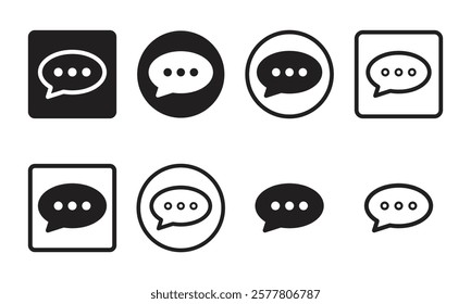 chat bubble icon set – black and white message symbols collection