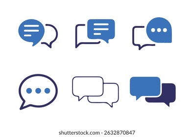 Chat Bubble Icon Set - Messaging Symbols in Flat and Outline Styles. Vector illustration eps 10