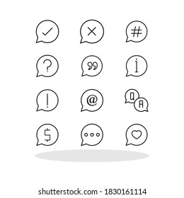 Juego de iconos de burbuja de chat en estilo plano de moda. Símbolos de burbujas de voz para el diseño del sitio web, logotipo, aplicación, interfaz de usuario EPS 10. 
