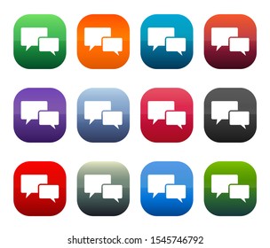Chat bubble icon shiny square buttons set illustration design isolated on white background