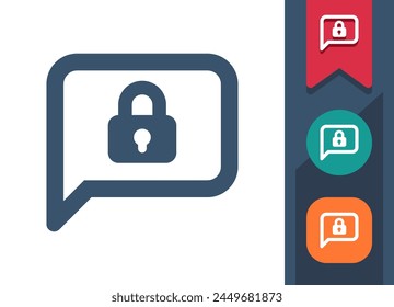 Chat Bubble Icon. Speech Bubble, Comment, Message, Lock, Locked, Security. Professional, pixel perfect vector icon.