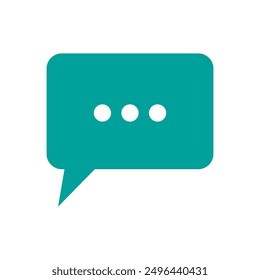 Chat bubble icon. Teal speech box. Message dots vector. Communication symbol.