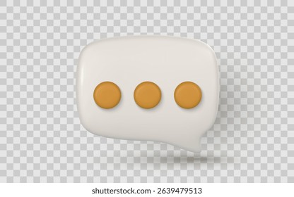 Chat Bubble Icon with Three Dots, Message Symbol for Texting, Communication or Waiting Concept, 3D Render with Transparent Background. Vector Illustration.