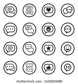 Chat Bubble Icons. Black Flat Design In Circle. Vector Illustration.