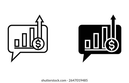 chat bubble with increasing financial chart icon vector