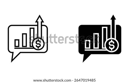 chat bubble with increasing financial chart icon vector