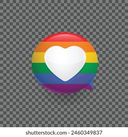 Chat bubble with lgbt flag colors. Rainbow flaga and a symbol of heart. Vector illustration.