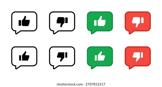Chatea como un icono de burbuja. Chatea con los pulgares hacia arriba o hacia abajo para aprobar o rechazar rápidamente el Vector de Comentarios. Opción de comentario social para el signo de comunicación de IU. Pictograma de concepto de mensajería mínimo limpio.