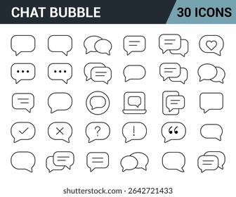 Chat Bubble Line Editable Icons Set. Includes Messaging, Typing, Quotes, Reactions, Questions and More. Vector Illustration.	