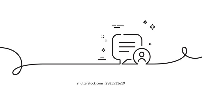 Chat bubble line icon. Continuous one line with curl. Speech dialogue box sign. Friend message symbol. Chat bubble single outline ribbon. Loop curve pattern. Vector