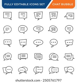 chat bubble line icon editable vector stroke set.
